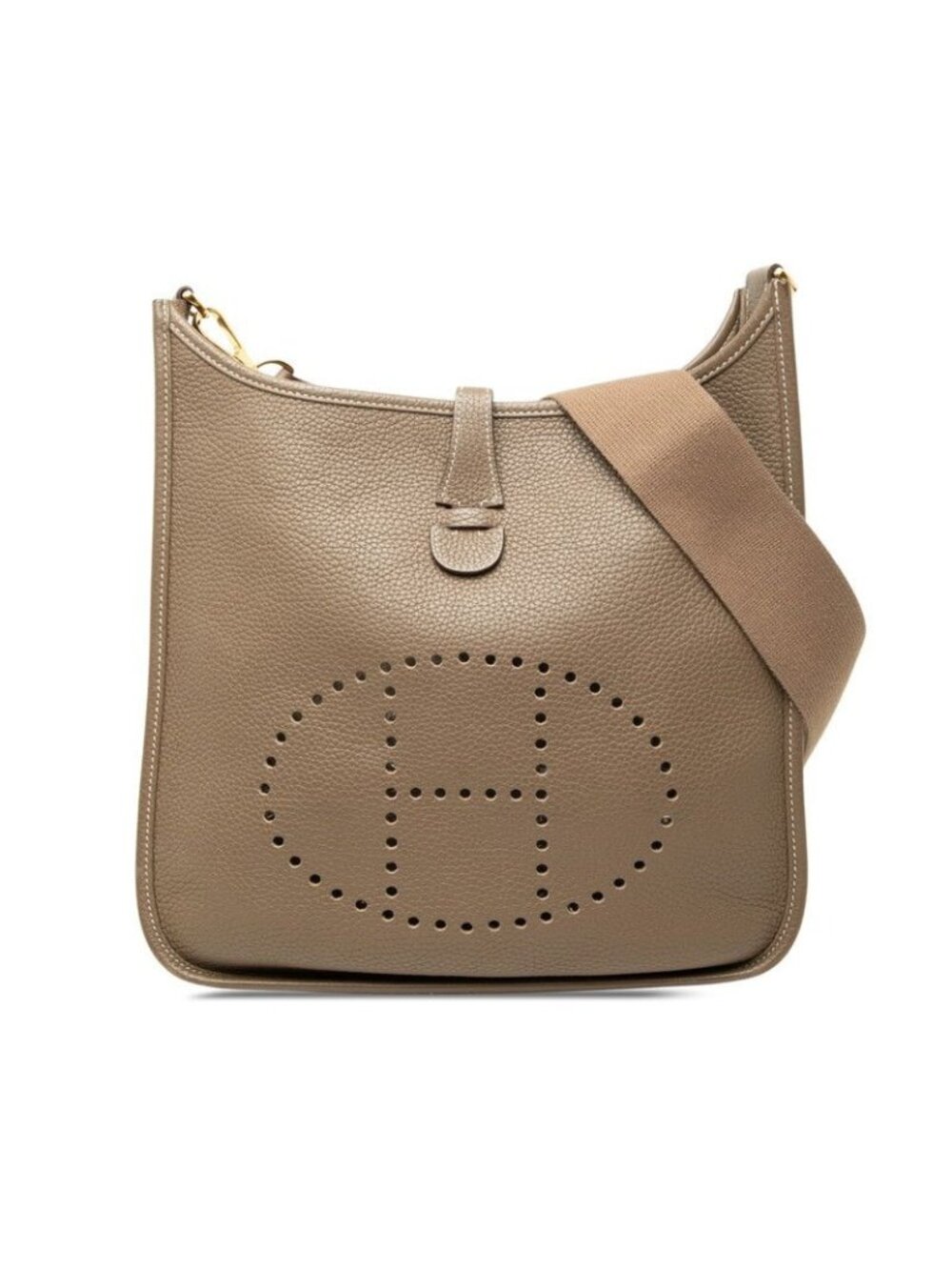 Hermes Evelyne 3 PM Crossbody Shoulder Bag Etoupe Gold Taurillon Clemence